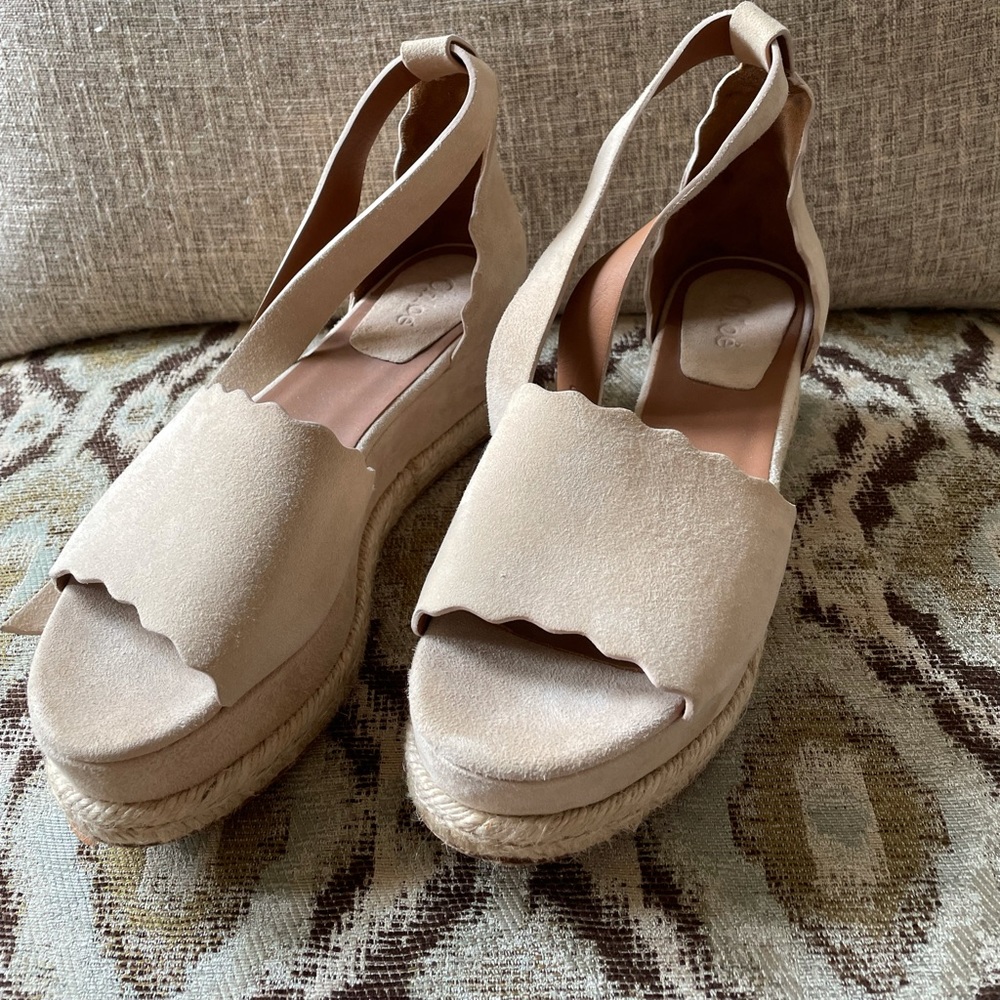 Chloe Beige Wedge Sandals